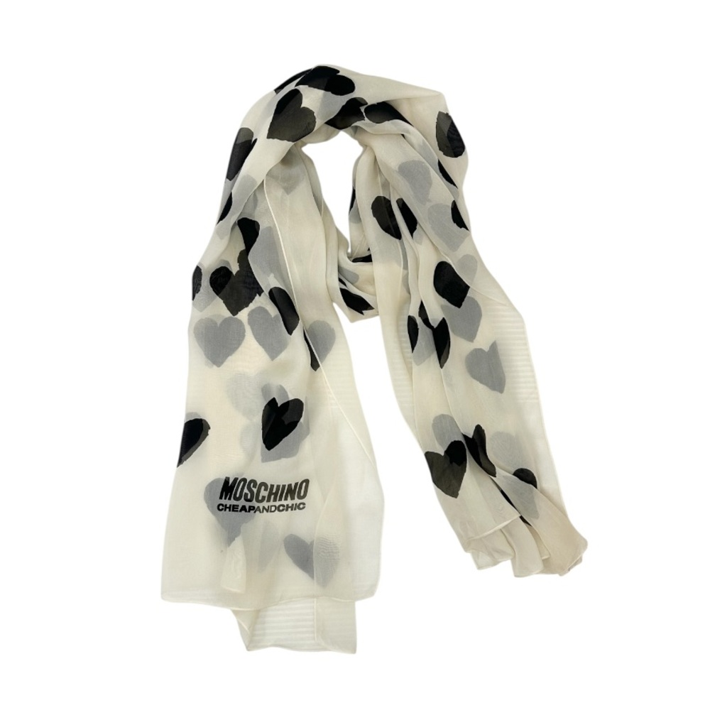 Moschino Cheap and Chic Silk Scarf Beige Hearts Print